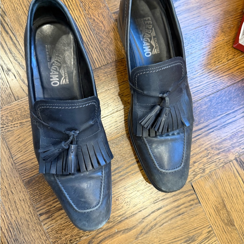 Salvatore Ferragamo Dark Leather Tassel Loafers